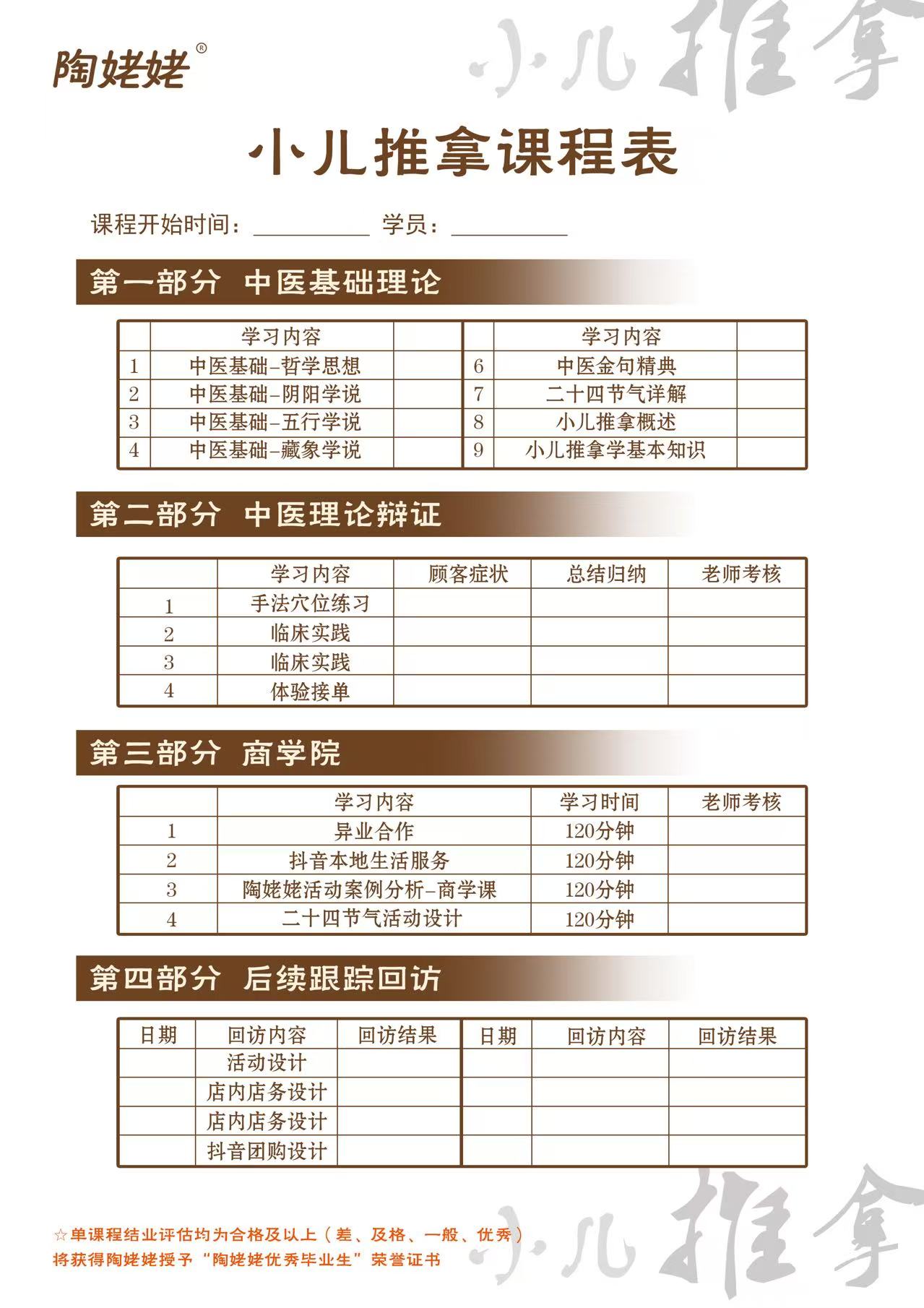 陶姥姥小儿推拿课程表